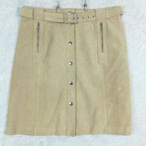 Michael Kors Womens Skirt Suede Leather Above Knee Light Tan Belted Snap 12‎